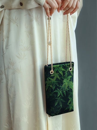 [Chinoiserie] Blue Maple Leaves Silk Shoulder Bag