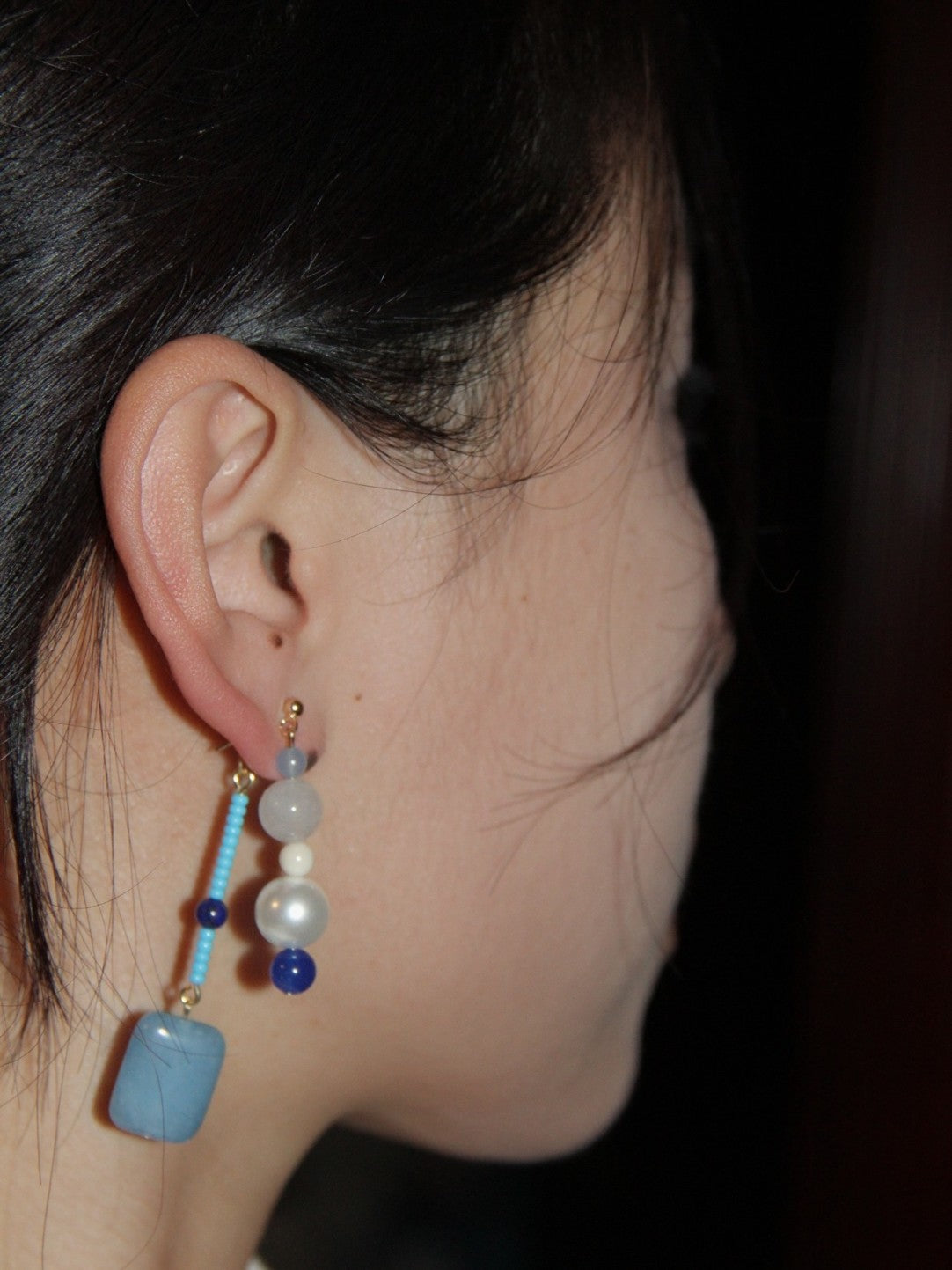 「Chinoiserie」 Blue River Natural Stones Beaded Earrings