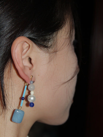 「Chinoiserie」 Blue River Natural Stones Beaded Earrings