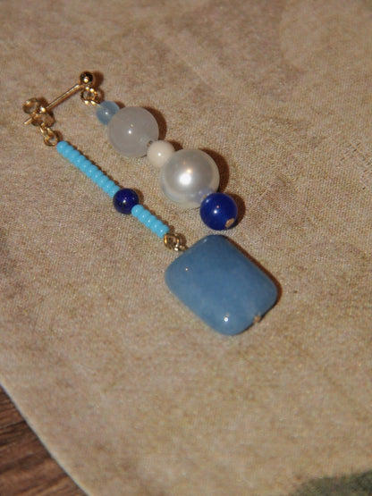 「Chinoiserie」 Blue River Natural Stones Beaded Earrings