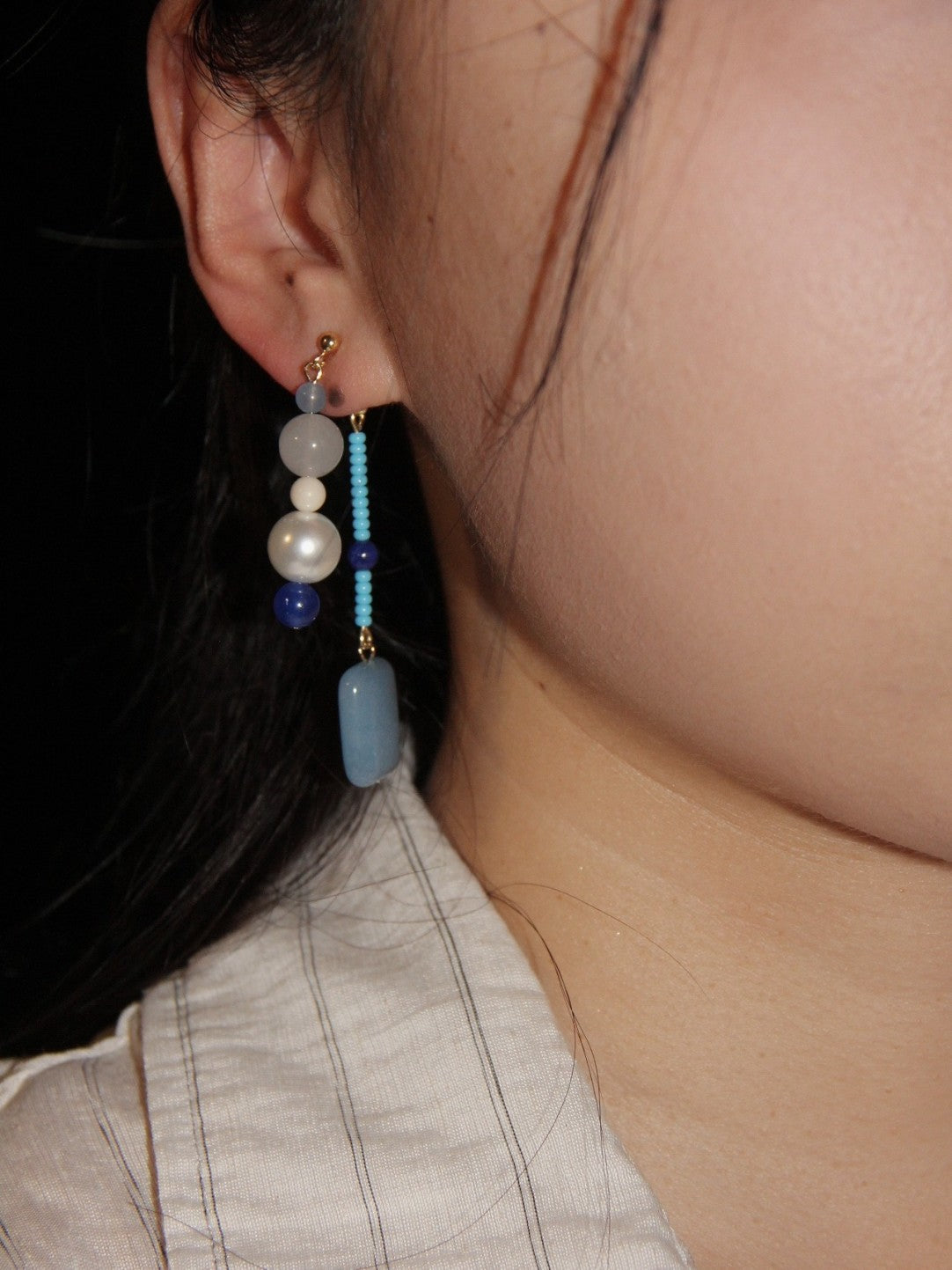 「Chinoiserie」 Blue River Natural Stones Beaded Earrings