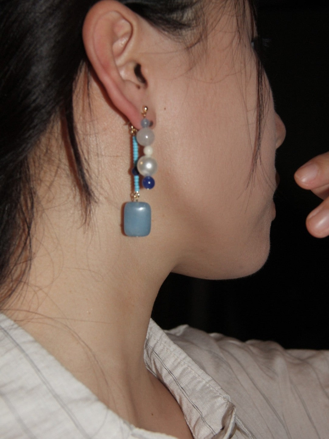 「Chinoiserie」 Blue River Natural Stones Beaded Earrings