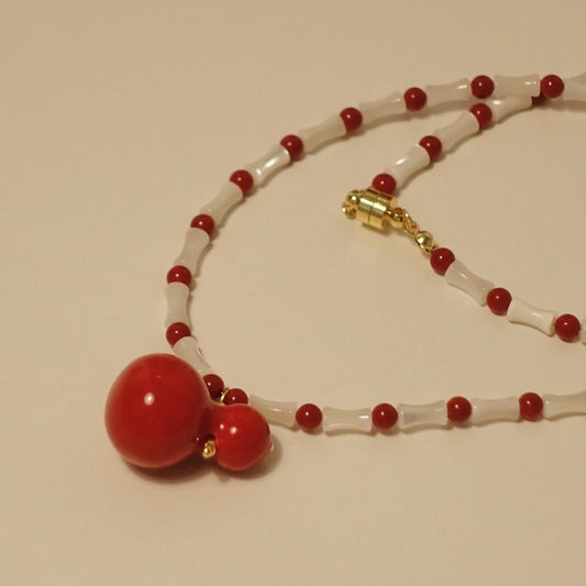 「Chinoiserie」Ceramic Hulu Bamboo Beaded Necklace