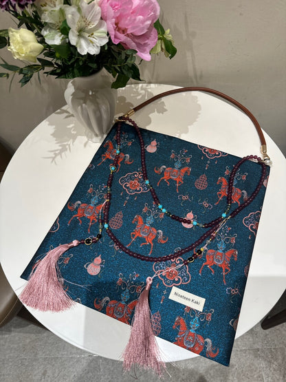 [Chinoiserie]Classic Blue Pony Tassel Silk Bag