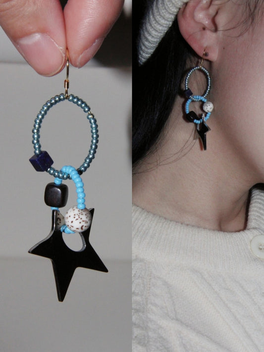 「Chinoiserie」Colored Glaze Blue Star Earrings