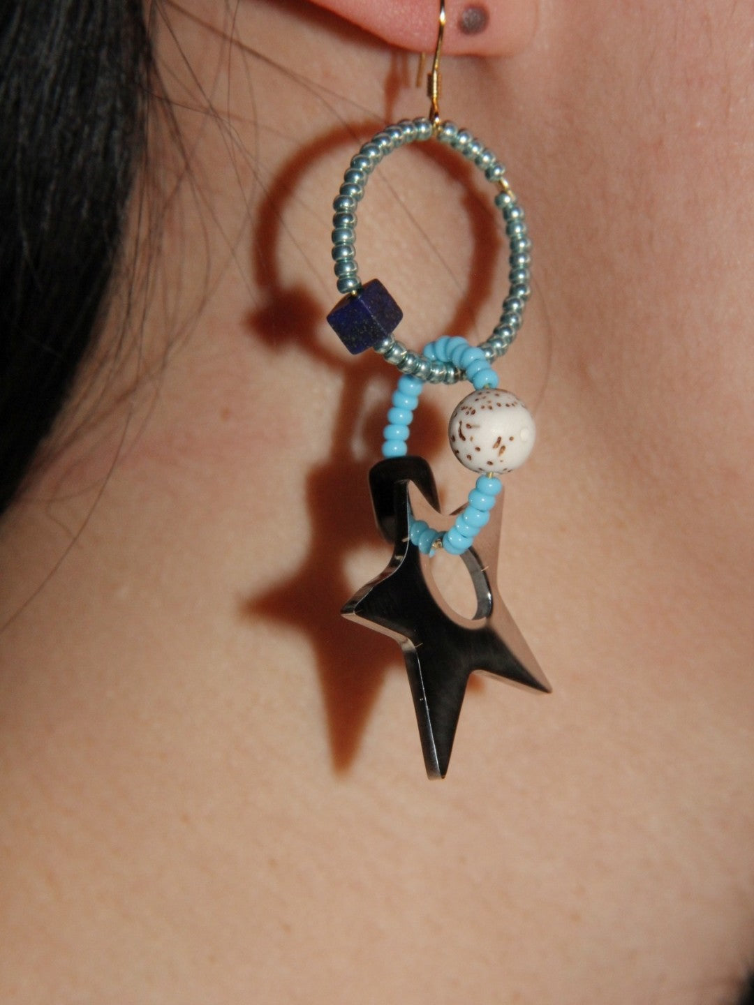 「Chinoiserie」Colored Glaze Blue Star Earrings