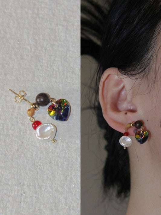 「Chinoiserie」Colored Glaze Pearl Heart Earrings