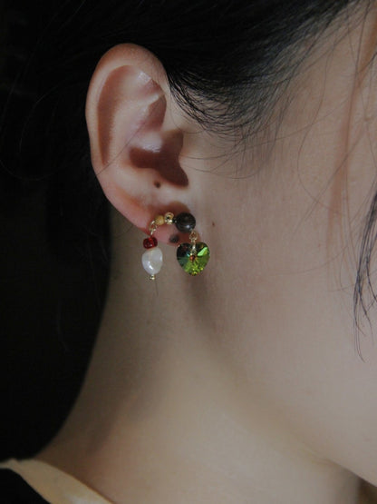 「Chinoiserie」Colored Glaze Pearl Heart Earrings