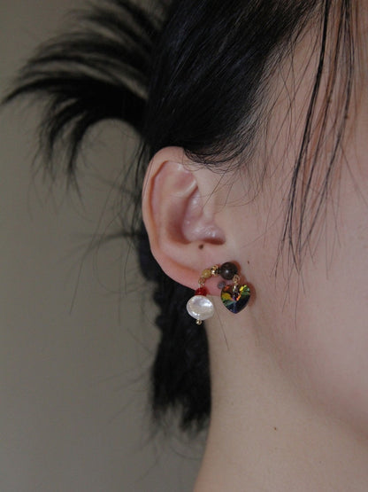 「Chinoiserie」Colored Glaze Pearl Heart Earrings