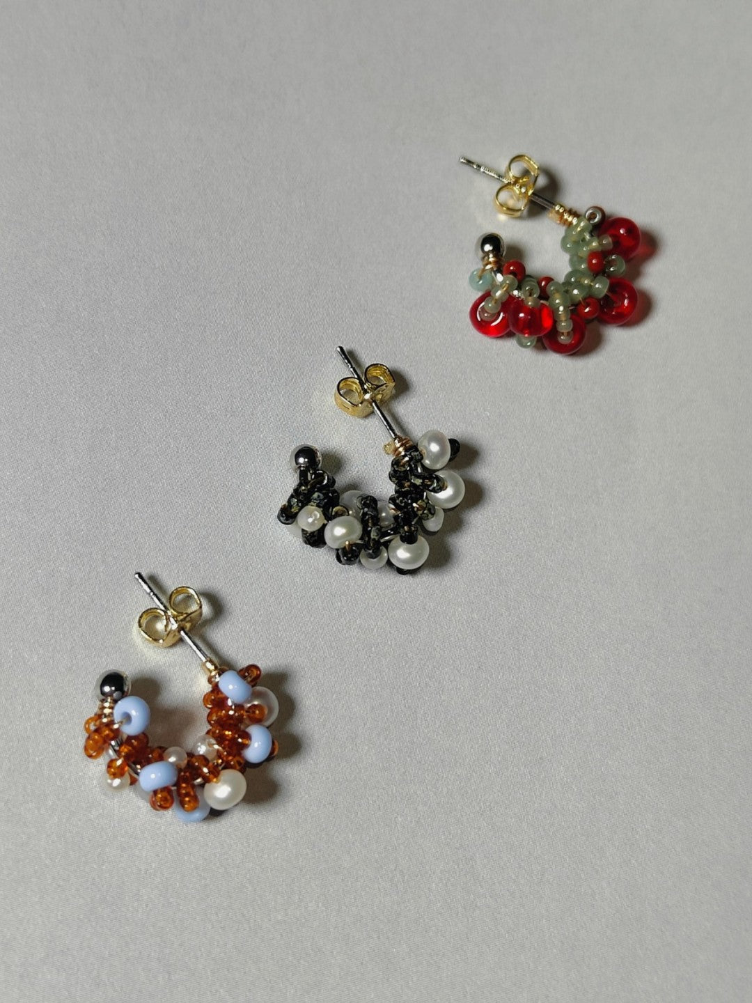 「Chinoiserie」Colored Glaze Pearl Hoop Earrings