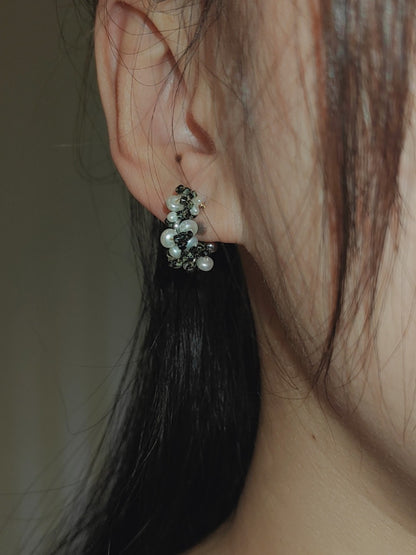 「Chinoiserie」Colored Glaze Pearl Hoop Earrings