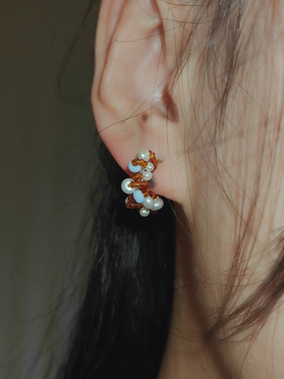 「Chinoiserie」Colored Glaze Pearl Hoop Earrings