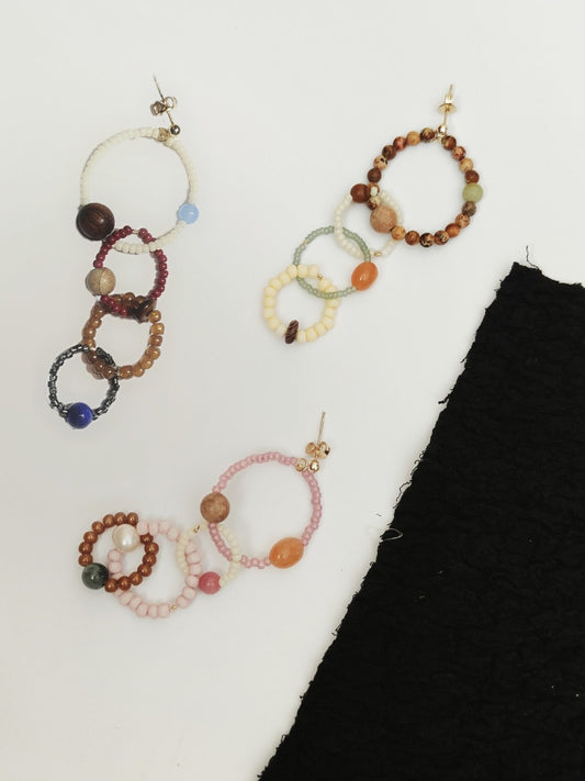 「Chinoiserie」Colorful Natural Jade Hoop Earrings