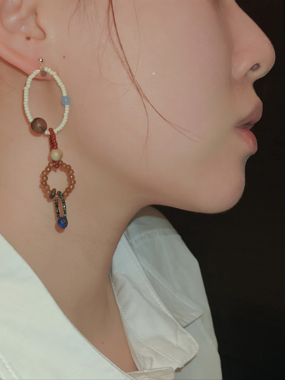 「Chinoiserie」Colorful Natural Jade Hoop Earrings