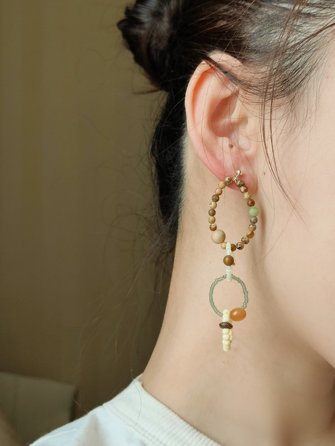 「Chinoiserie」Colorful Natural Jade Hoop Earrings
