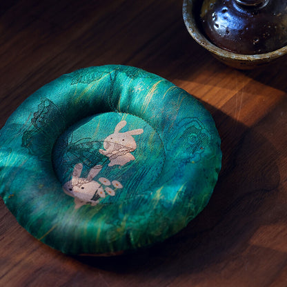 [Chinoiserie] Donut-Shaped Silk Teacup Coaster
