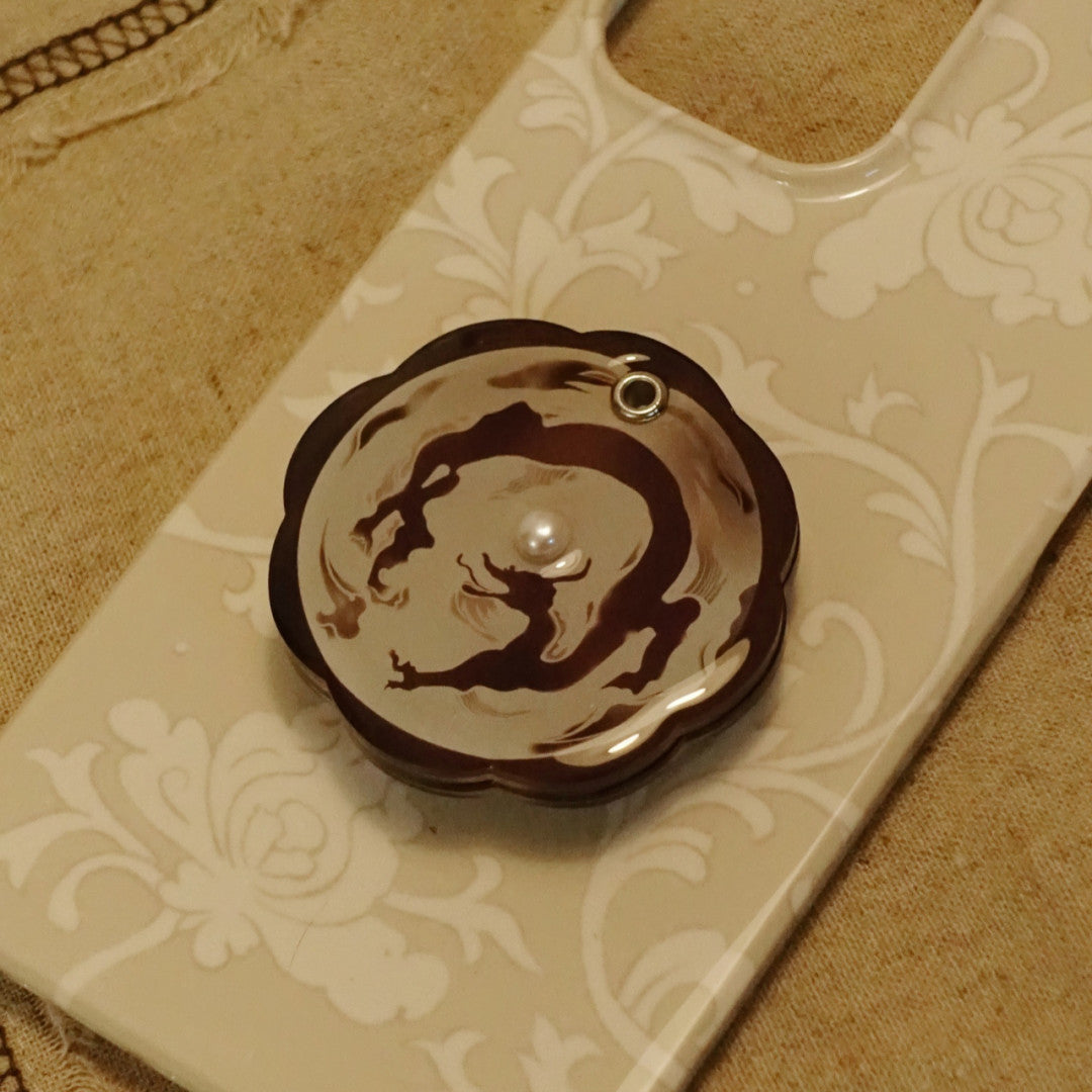 「Chinoiserie」Dragon Printed Pearl Mirror MagSafe Phone Holder
