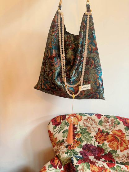 [Chinoiserie] Dunhuang Butterfly Bloom Beaded Tassel Silk Bag | Bag | Three Fleas