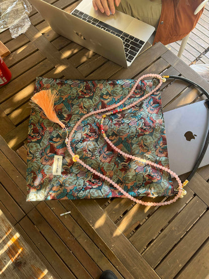 [Chinoiserie] Dunhuang Butterfly Bloom Beaded Tassel Silk Bag | Bag | Three Fleas