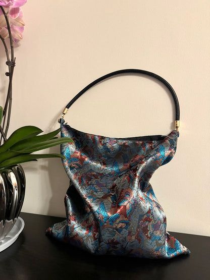 [Chinoiserie] Dunhuang Butterfly Bloom Beaded Tassel Silk Bag | Bag | Three Fleas