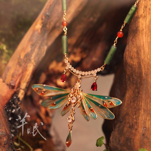 「 Chinoiserie」Dunhuang Dragonfly Jade Necklace