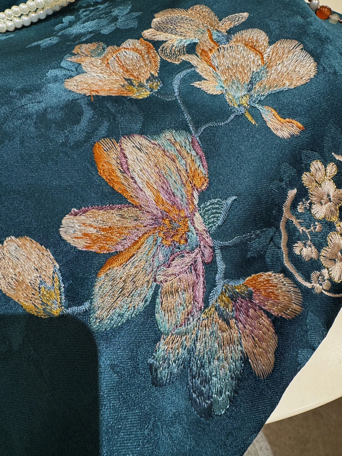 [Chinoiserie] Elegant Orchid  Beaded Tassel Silk Bag | Bag | Three Fleas
