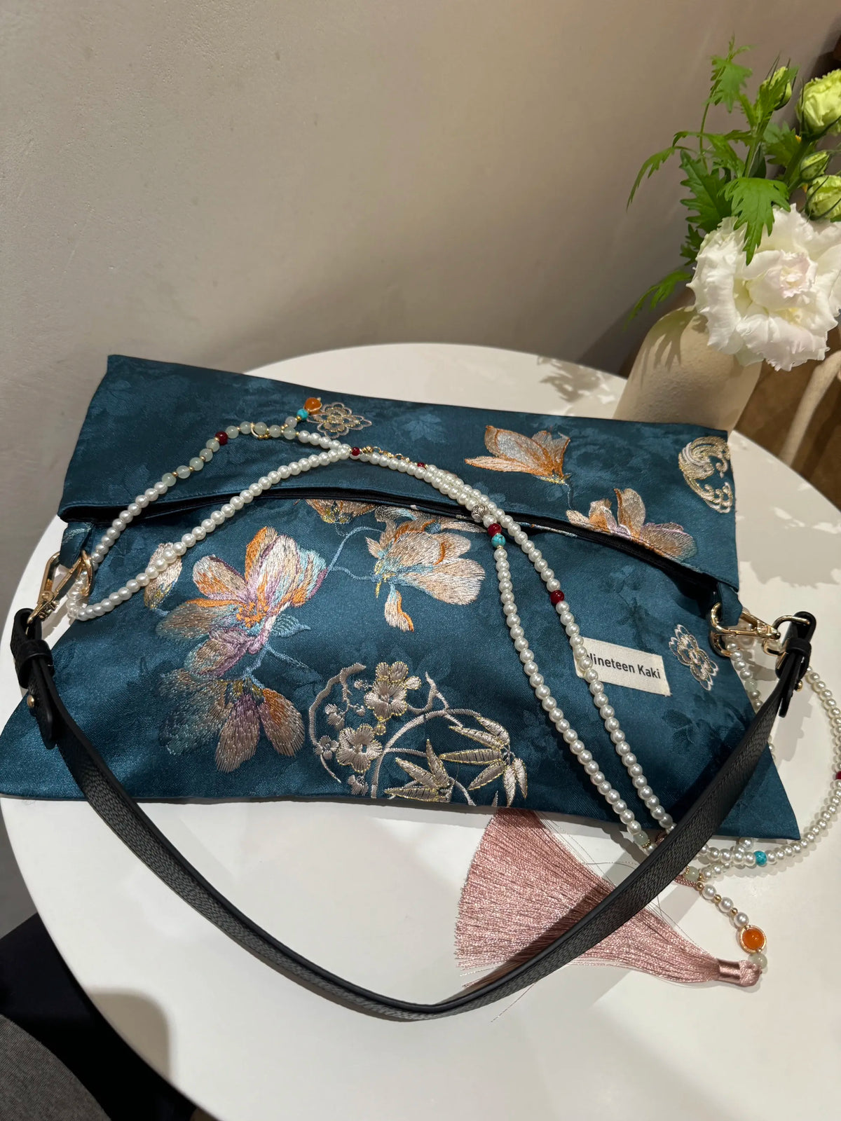 [Chinoiserie] Elegant Orchid  Beaded Tassel Silk Bag | Bag | Three Fleas