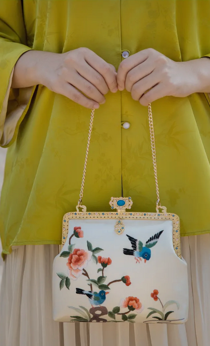 [Chinoiserie] Flower Bird Embroidery Frame Clutch Bag