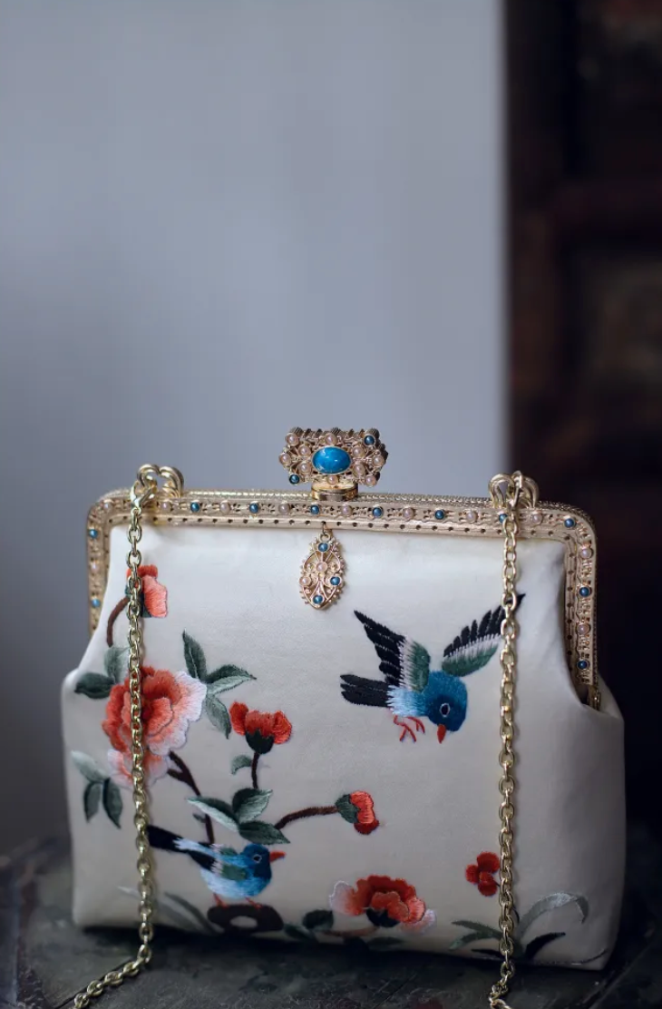 [Chinoiserie] Flower Bird Embroidery Frame Clutch Bag