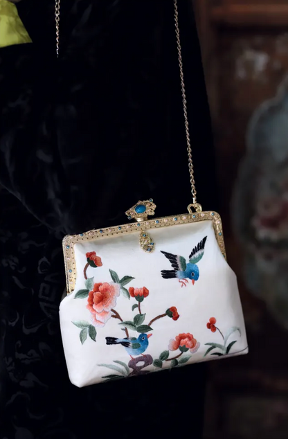 [Chinoiserie] Flower Bird Embroidery Frame Clutch Bag