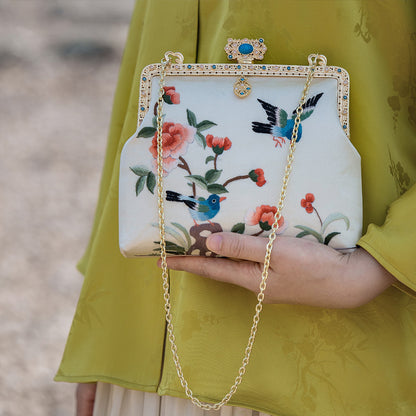 [Chinoiserie] Flower Bird Embroidery Frame Clutch Bag