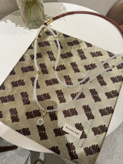 [Chinoiserie] Gold Pine Leaf Beaded Tassel Silk Bag | Bag | Three Fleas