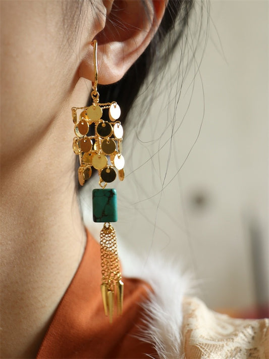 [Chinoiserie]Golden Tree Tassel Drop Earrings