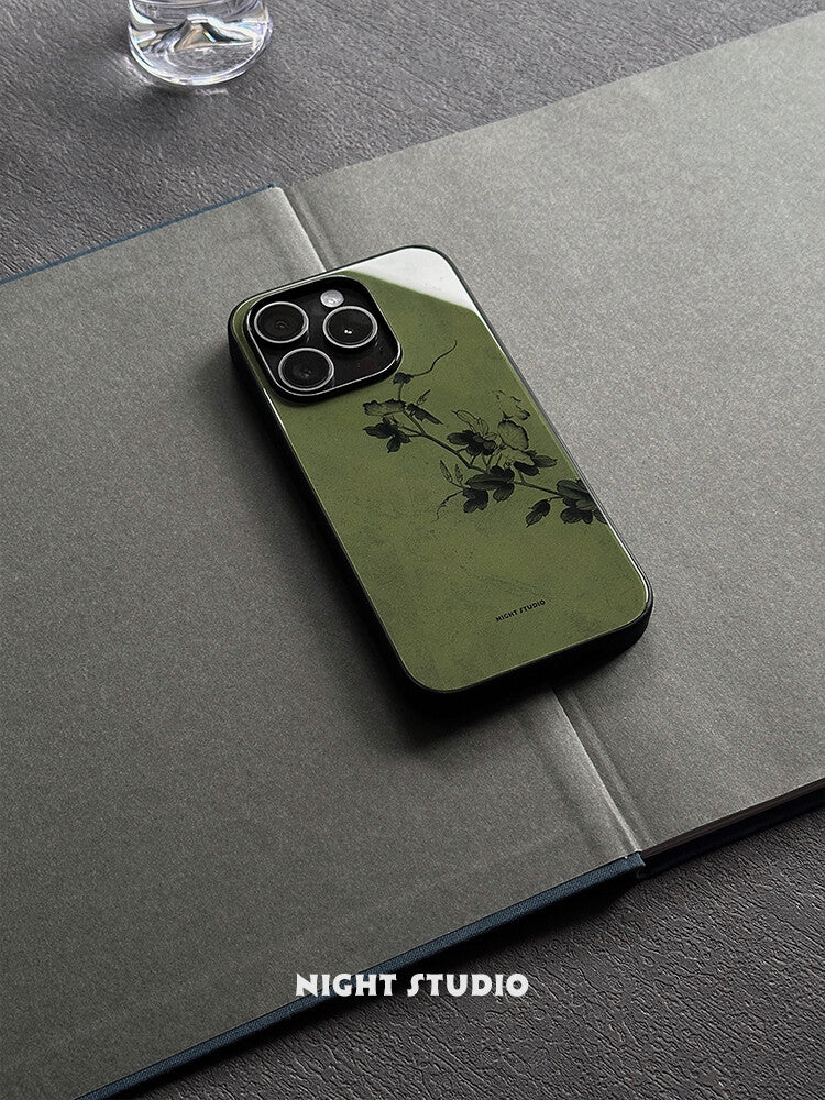Chinoiserie」Green Flower Branch Traditional Chinese Painting | Phone Case Chinoiserie」Green Flower Branch Traditional Chinese Painting | Phone Case