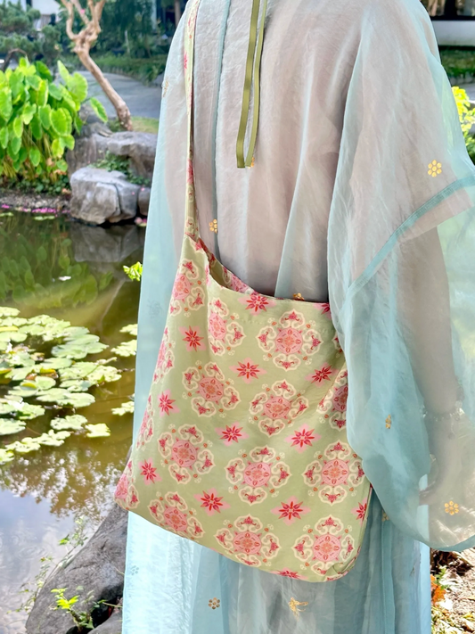 [Chinoiserie] Green Red Traditional Auspicious Pattern Tote Bag