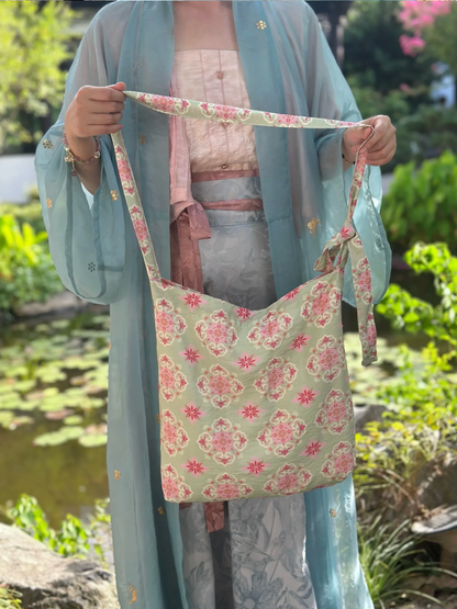 [Chinoiserie] Green Red Traditional Auspicious Pattern Tote Bag