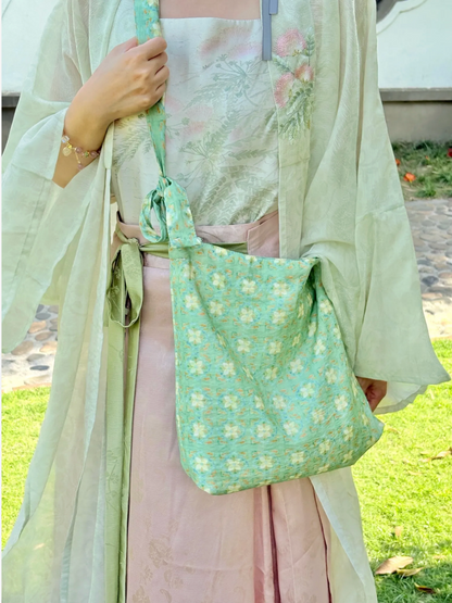 [Chinoiserie] Green Yellow Flower Tote Bag