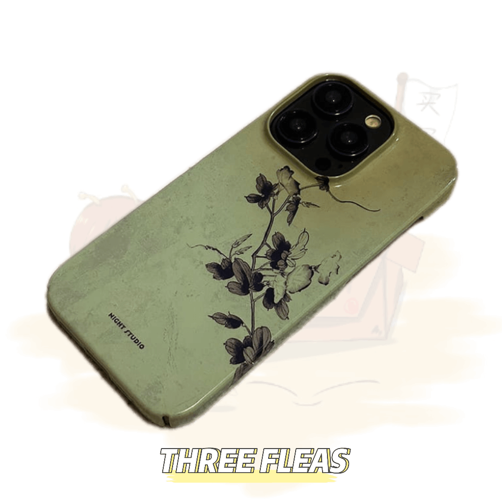 「Chinoiserie」Green Flower Branch Traditional Chinese Painting Phone Case