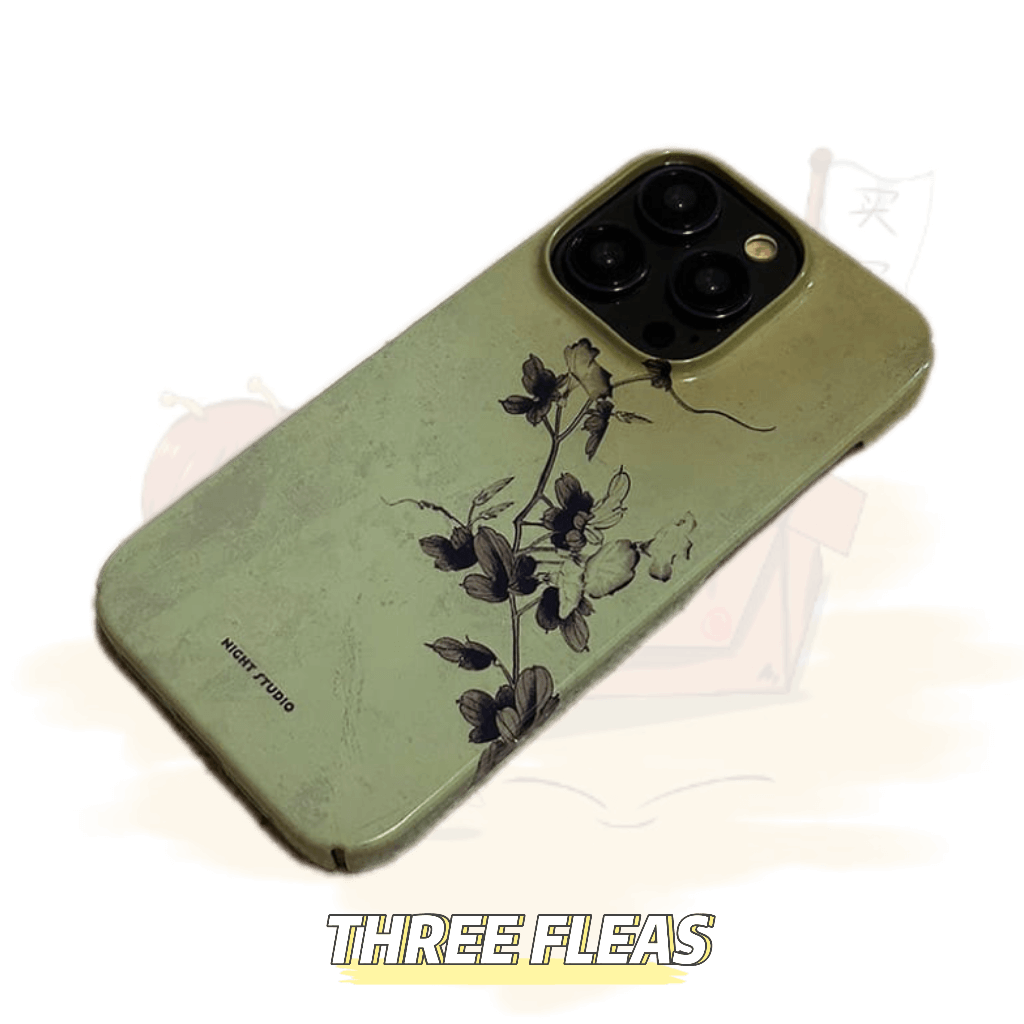 ChinoiserieGreen Flower Branch Traditional Chinese Painting | Phone Case | Three Fleas ChinoiserieGreen Flower Branch Traditional Chinese Painting | Phone Case | Three Fleas