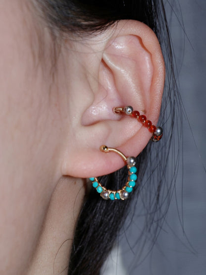 「Chinoiserie」Handmade Mini Red and Green Earring Clips