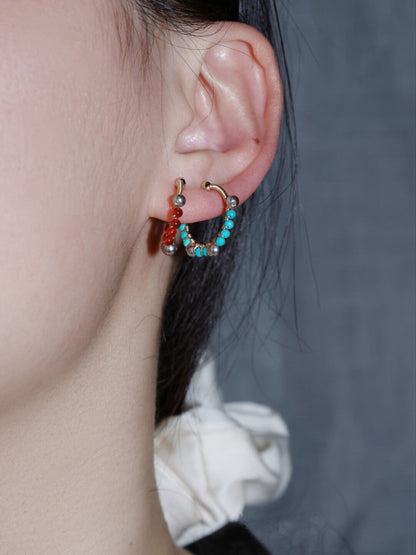 「Chinoiserie」Handmade Mini Red and Green Earring Clips