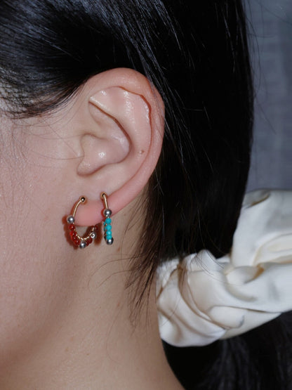 「Chinoiserie」Handmade Mini Red and Green Earring Clips