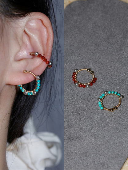 「Chinoiserie」Handmade Mini Red and Green Earring Clips