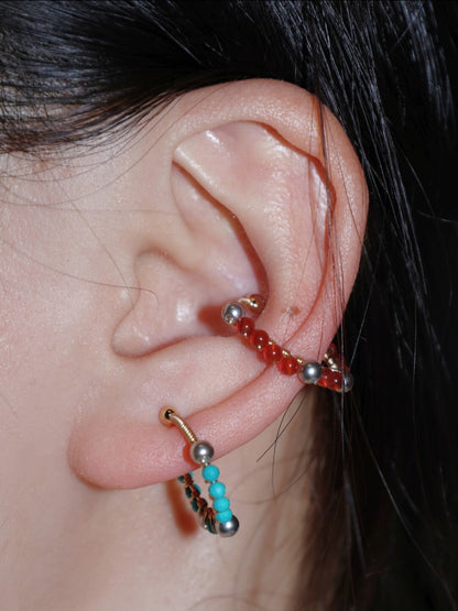 「Chinoiserie」Handmade Mini Red and Green Earring Clips