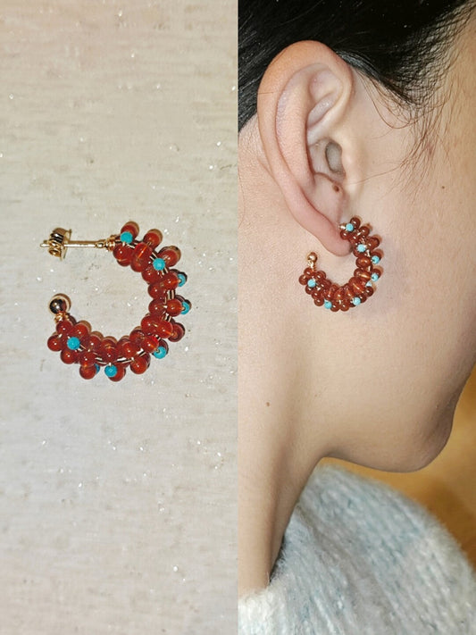 「Chinoiserie」Handmade Red Green Retro Earrings