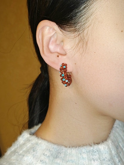 「Chinoiserie」Handmade Red Green Retro Earrings