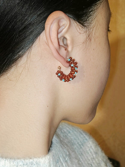 「Chinoiserie」Handmade Red Green Retro Earrings