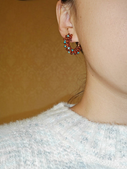 「Chinoiserie」Handmade Red Green Retro Earrings