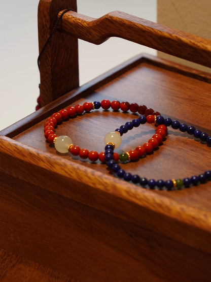 「Chinoiserie」Hetian Jade Lapis Lazuli Beaded Bracelet