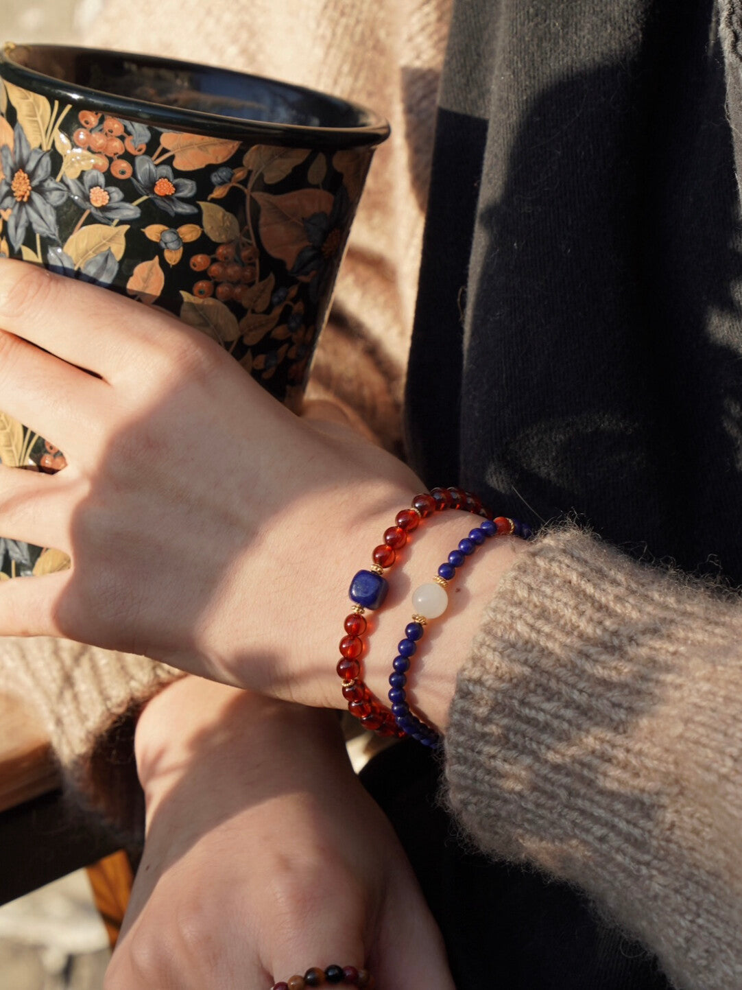 「Chinoiserie」Hetian Jade Lapis Lazuli Beaded Bracelet